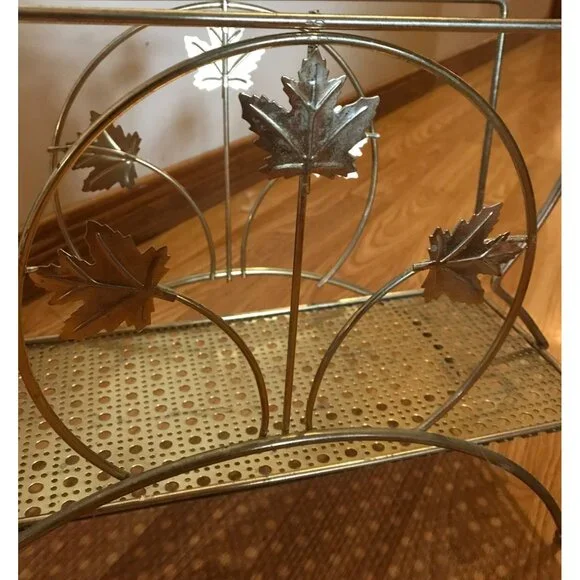 Magazine Rack With Maple Leaf Design Vintage Sturdy 15" MCM Elegant Timeless - Picture 3 of 12